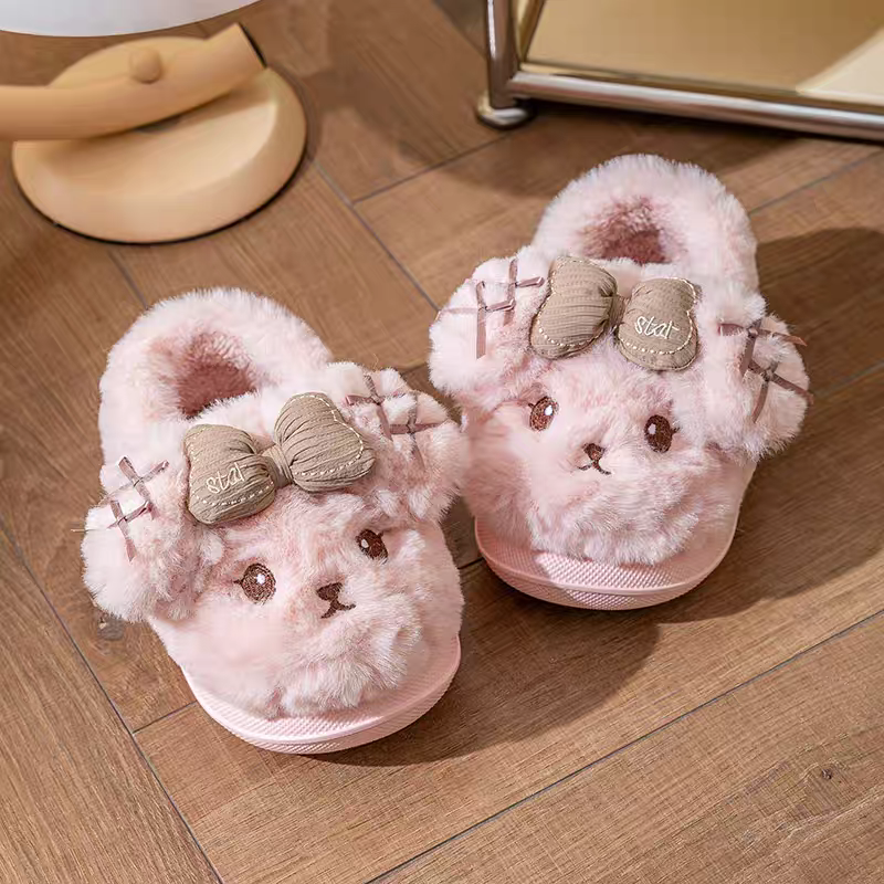 儿童可爱蝴蝶结奶呼呼保暖棉拖2025年秋冬新款居家室内可爱拖鞋