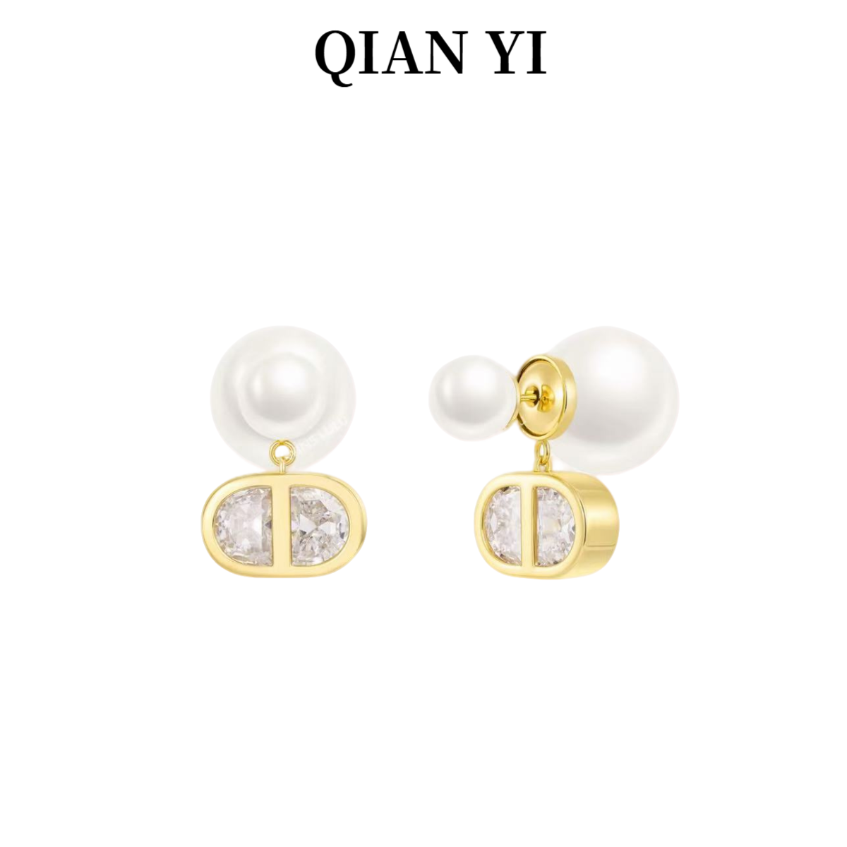铜合金仿珍珠耳饰 QIAN YI S925银针 法式耳环轻奢耳钉百搭