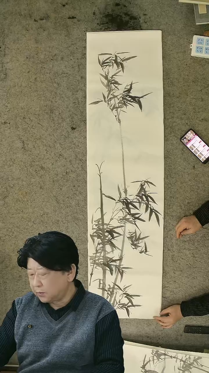 国画四尺对开 墨竹条屏 34*138cm