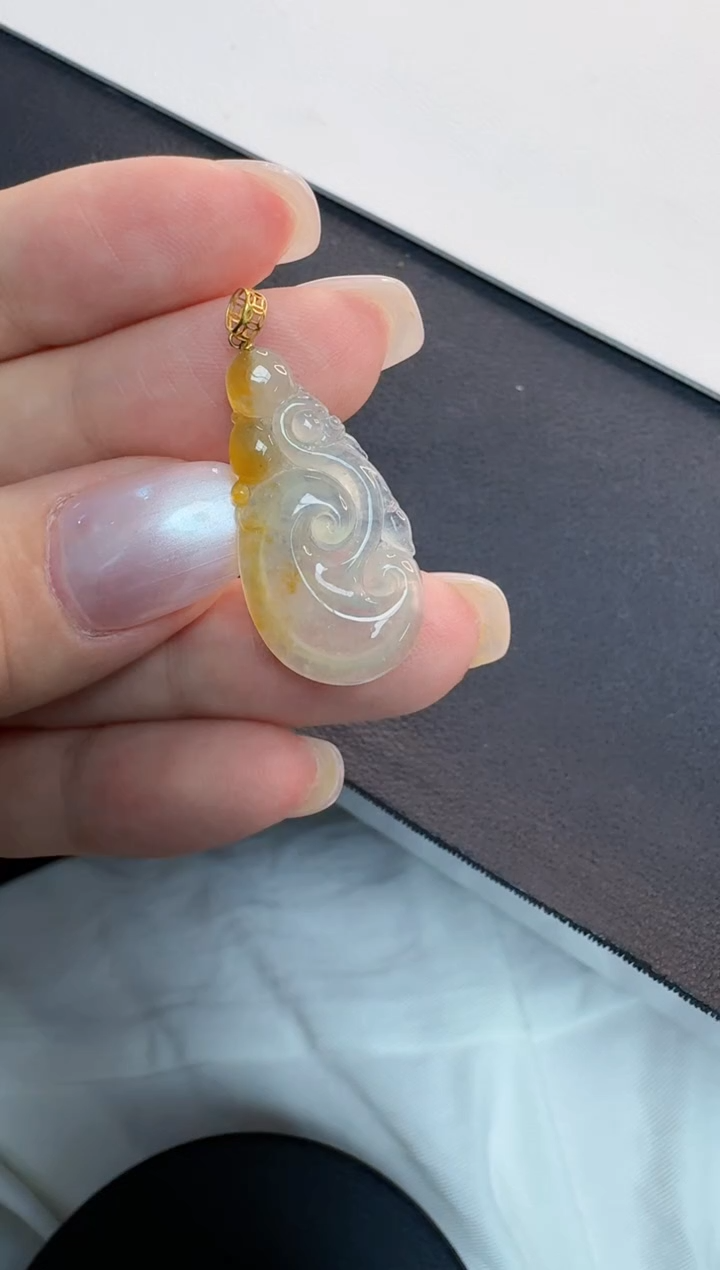 翡翠18K金镶嵌吊坠(不含链)天然缅甸A货缅甸