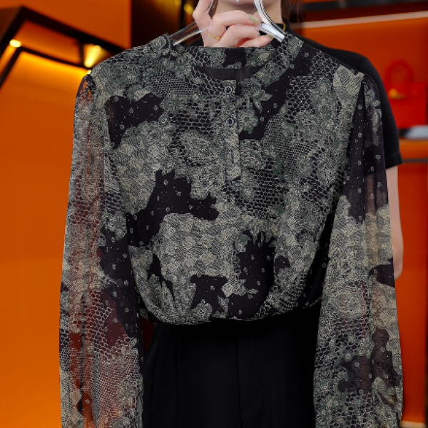 FZ329浮翠炜烨2025新款圆领刺绣小衫套头衬衫长袖时髦上衣打底衫