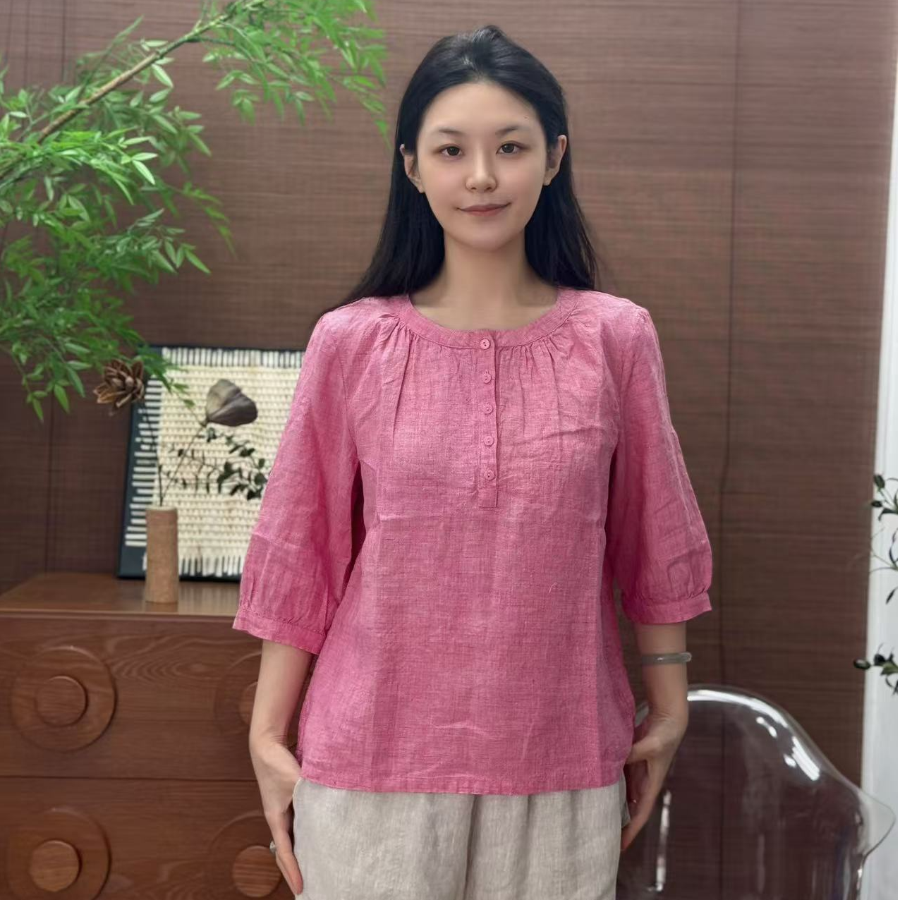 【明月】汉麻亚麻交织雨露衬衫14支透气轻薄不贴身好穿百搭显年轻