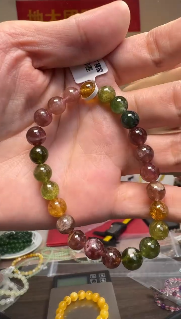 手串未镶嵌碧玺约7.5mm天然巴西老矿碧玺透深糖果色单圈