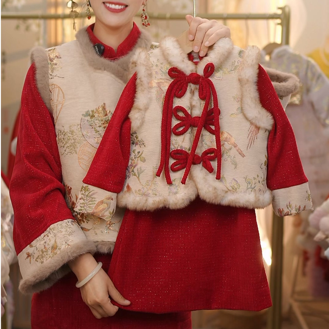 现货【喜流年】SC658女童冬季新中式加绒加厚真两件套旗袍国拜年服