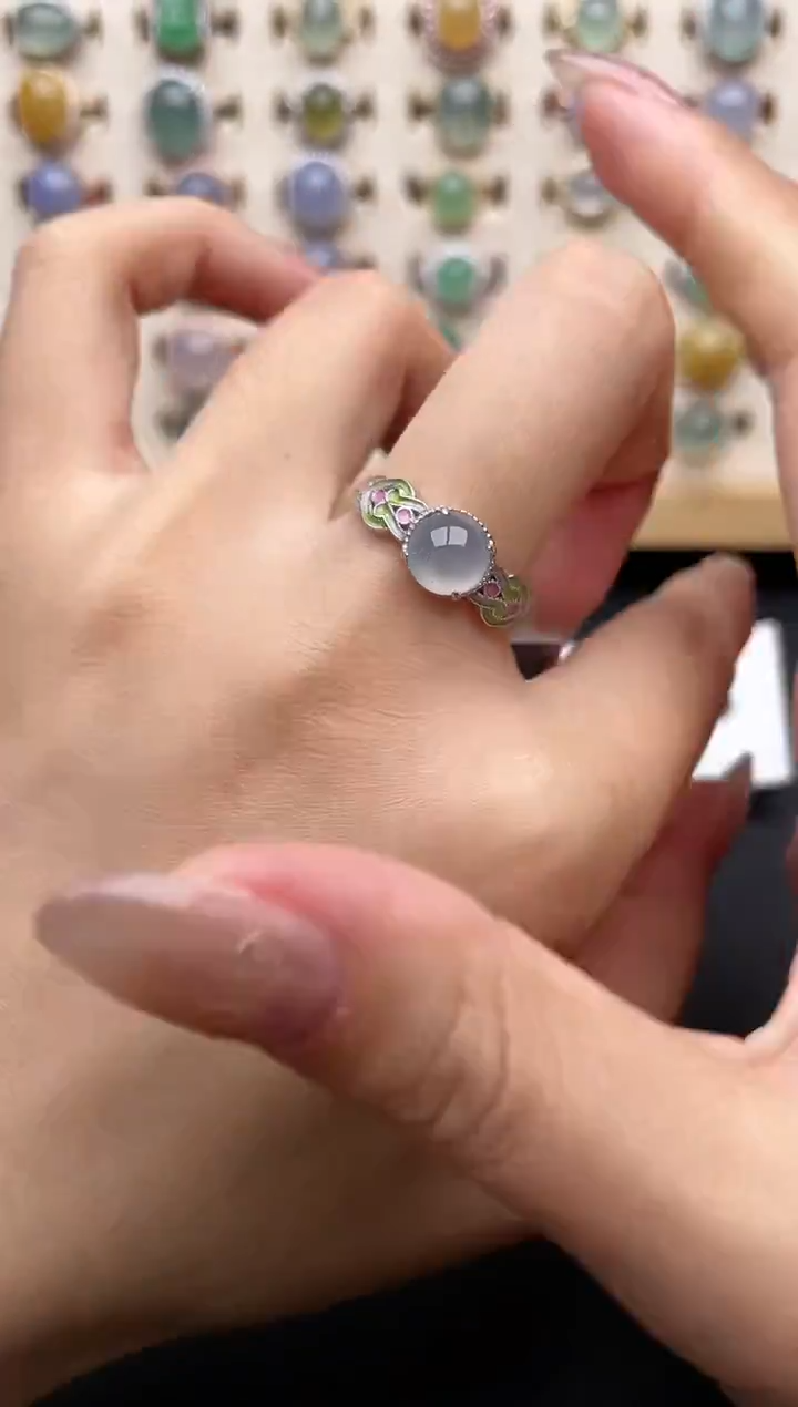 【闪购商品】翡翠戒指银S925镶嵌一物一证一礼盒