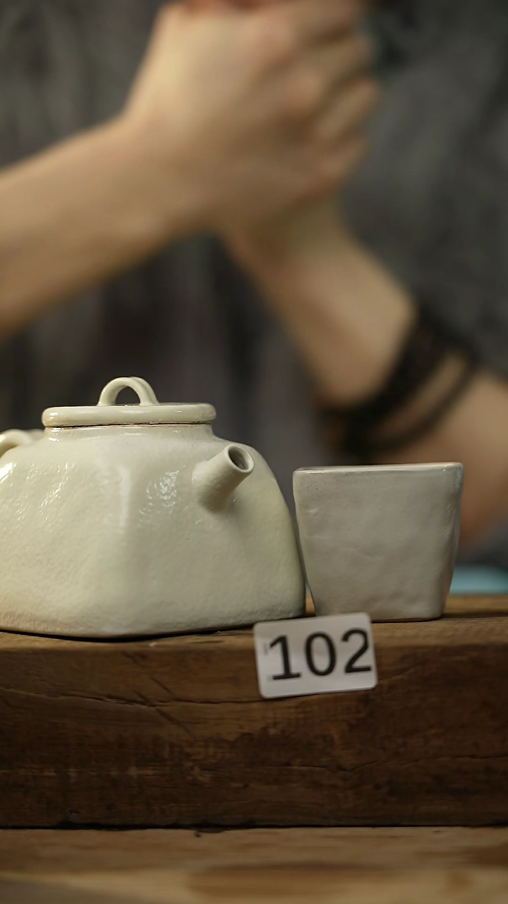 【闪购商品】瓷片丁念 设计师款白色四方秤砣壶+杯