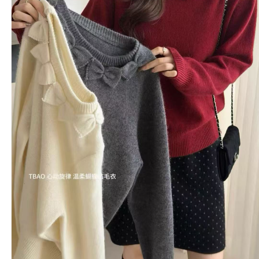 蝴蝶结花边领女款毛衣57067