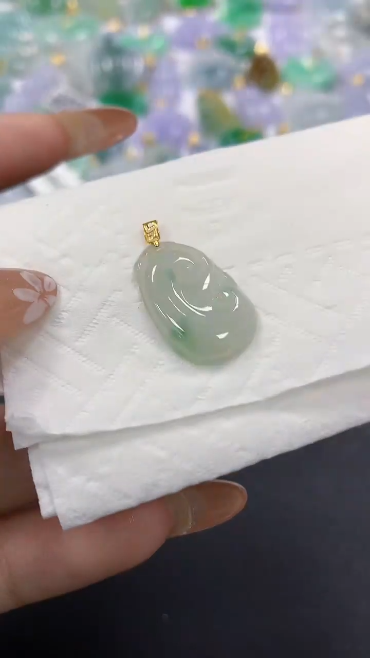 颈饰18K金镶嵌翡翠a货假一赔三支持复检百元上9元证书费自理