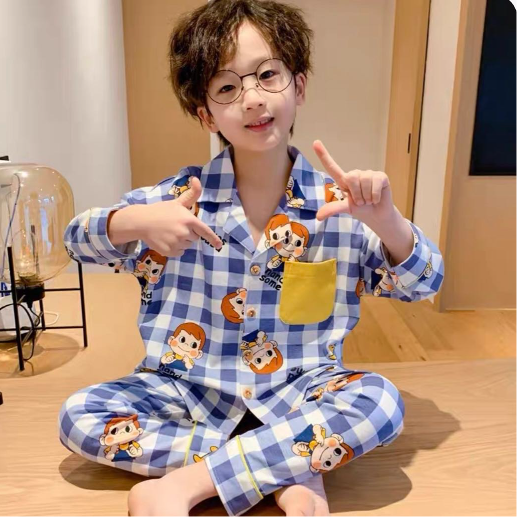 9525高端专享秋季家居服套装蓝格（仓库家居专场）