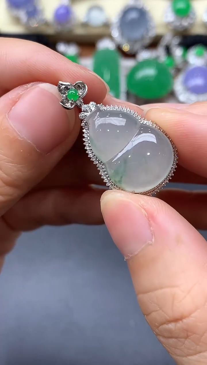 颈饰18K金镶嵌翡翠483-中国好珍宝