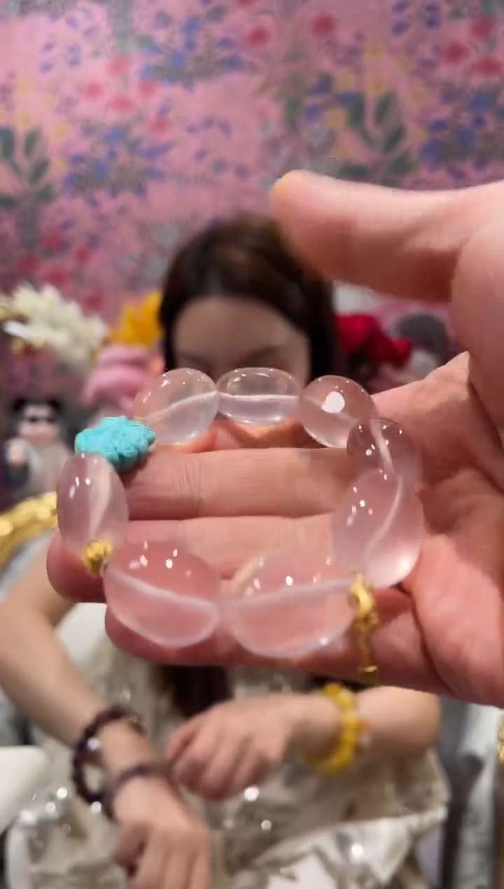 【闪购商品】水晶手串18K金镶嵌粉水晶手串