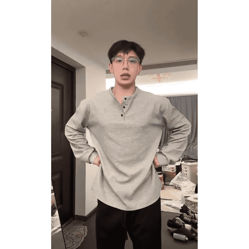 斌子同款亨利领长袖T恤男春秋美式复古百搭卫衣polo领内搭打底衫