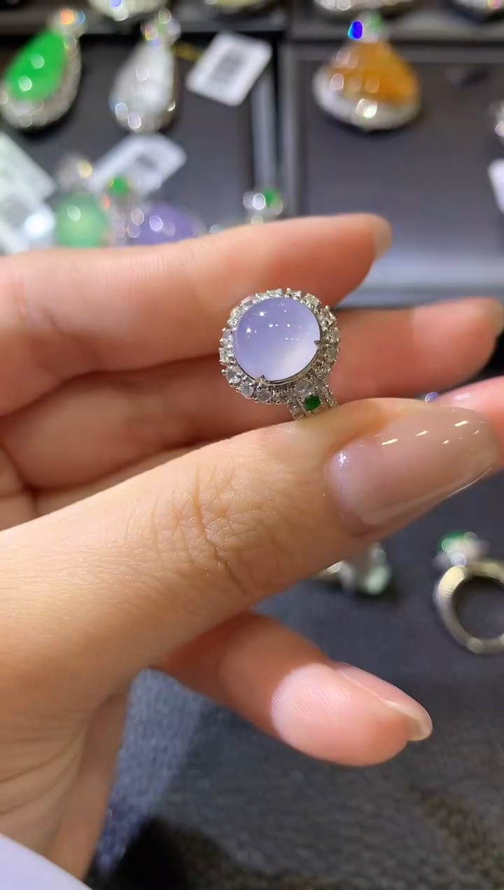 【闪购商品】翡翠戒指18K金镶嵌D212翡翠紫货有一定色差