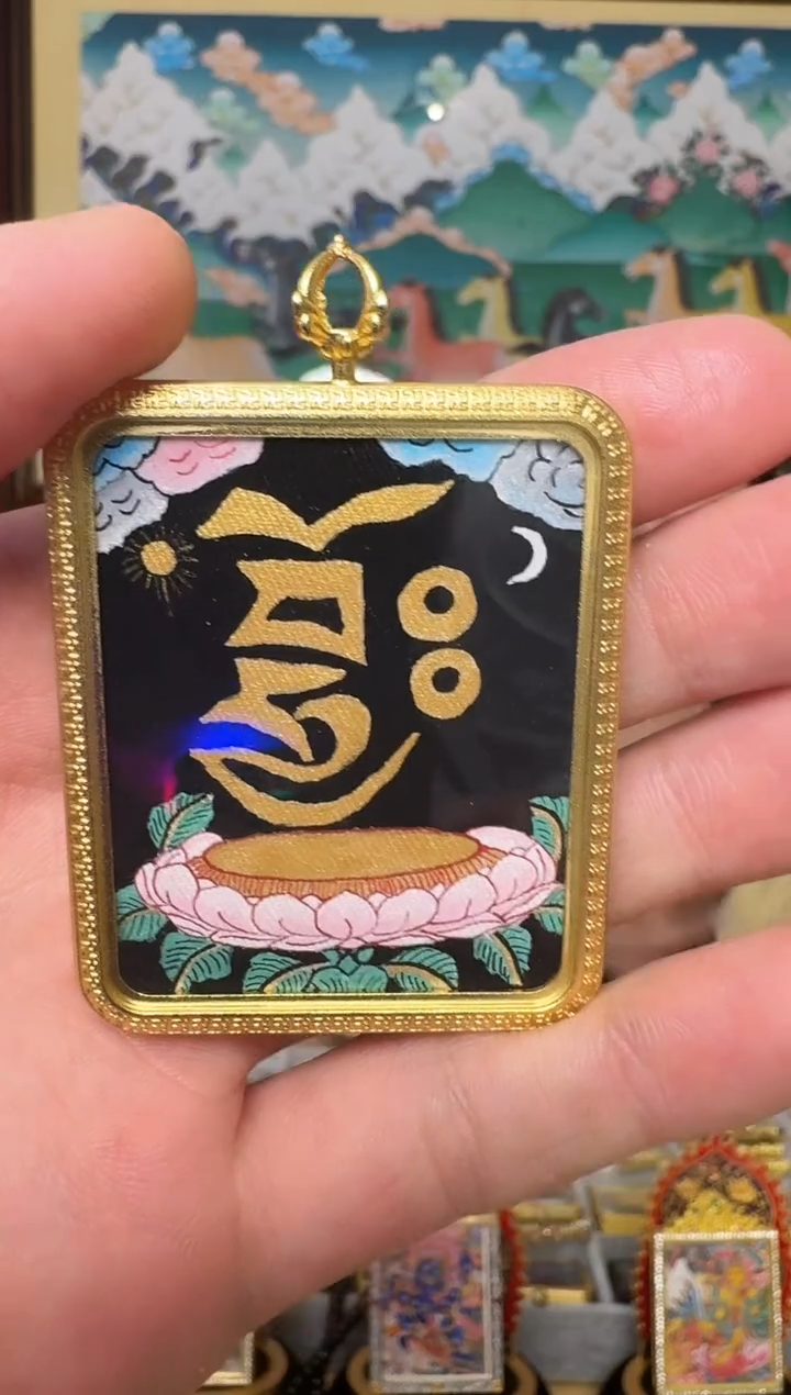 吊坠黑CC-热贡纯手绘唐卡