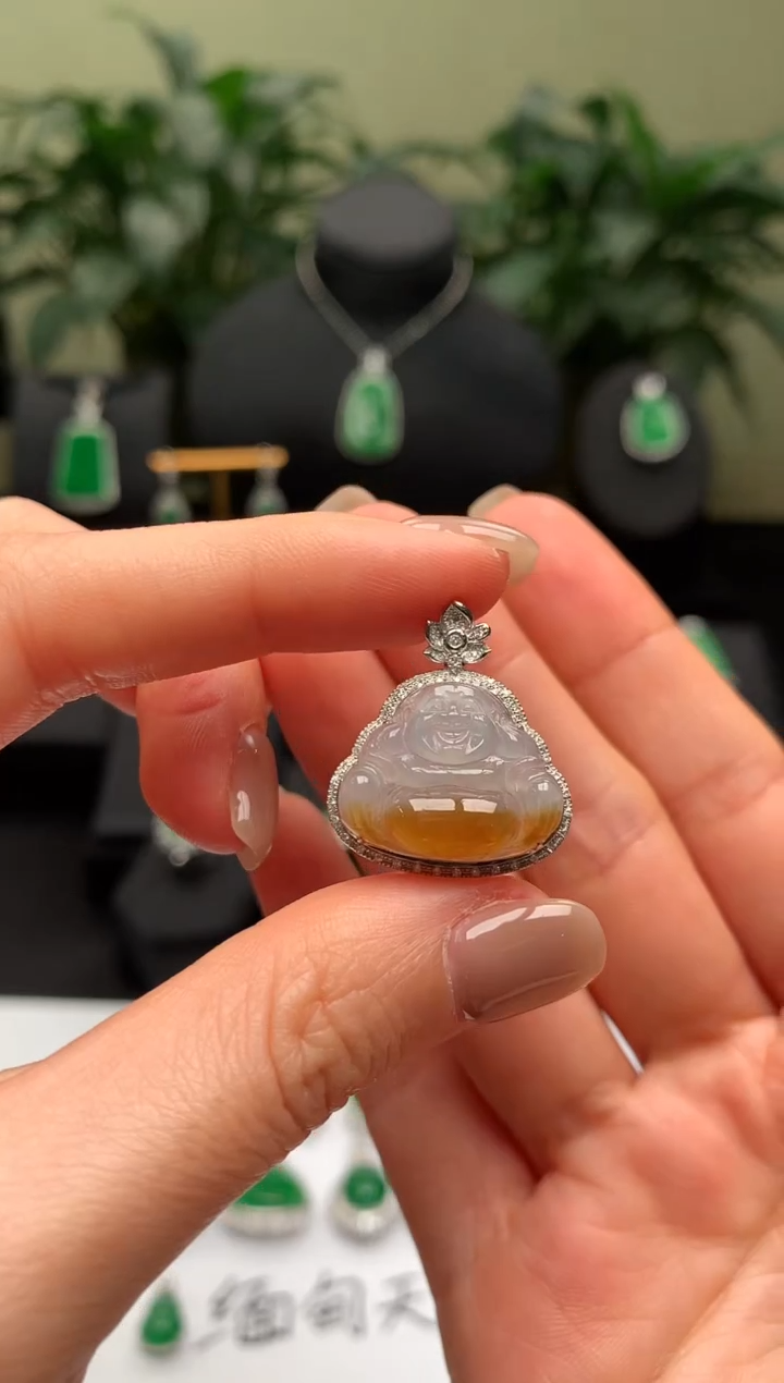 【闪购商品】翡翠颈饰18K金镶嵌佛公