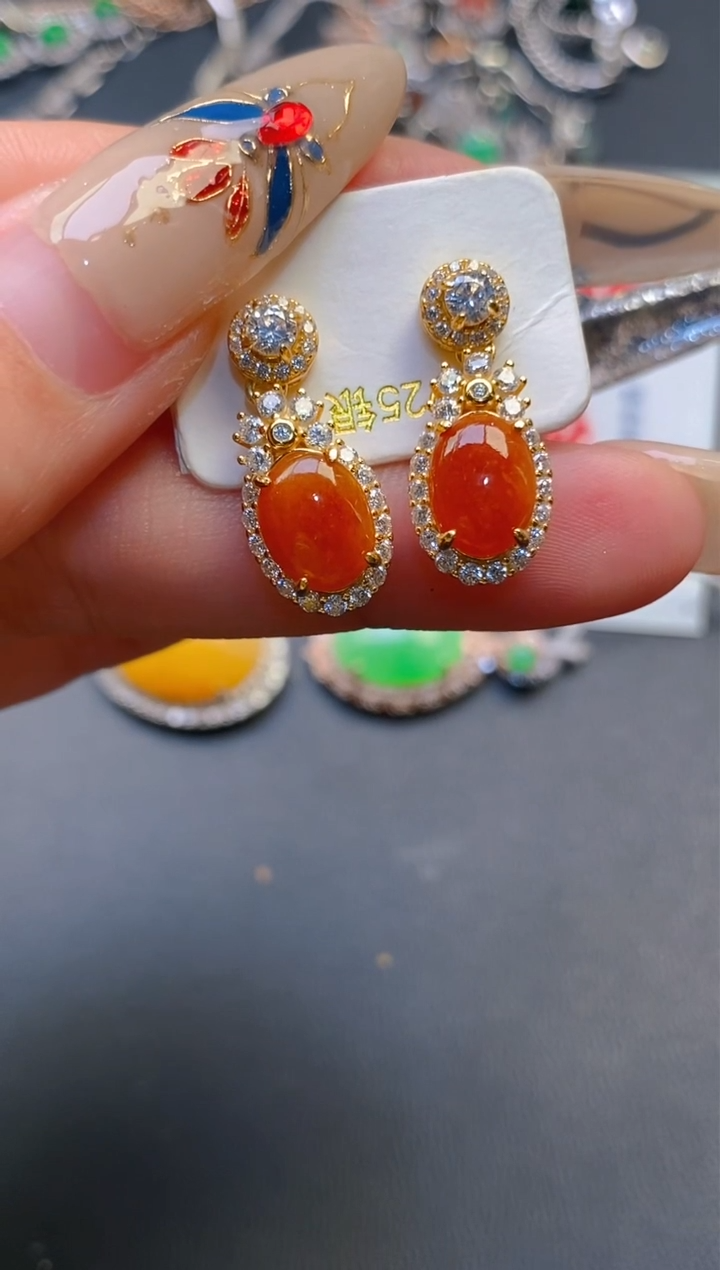 【闪购商品】翡翠耳饰银S925镶嵌天然A货翡翠1