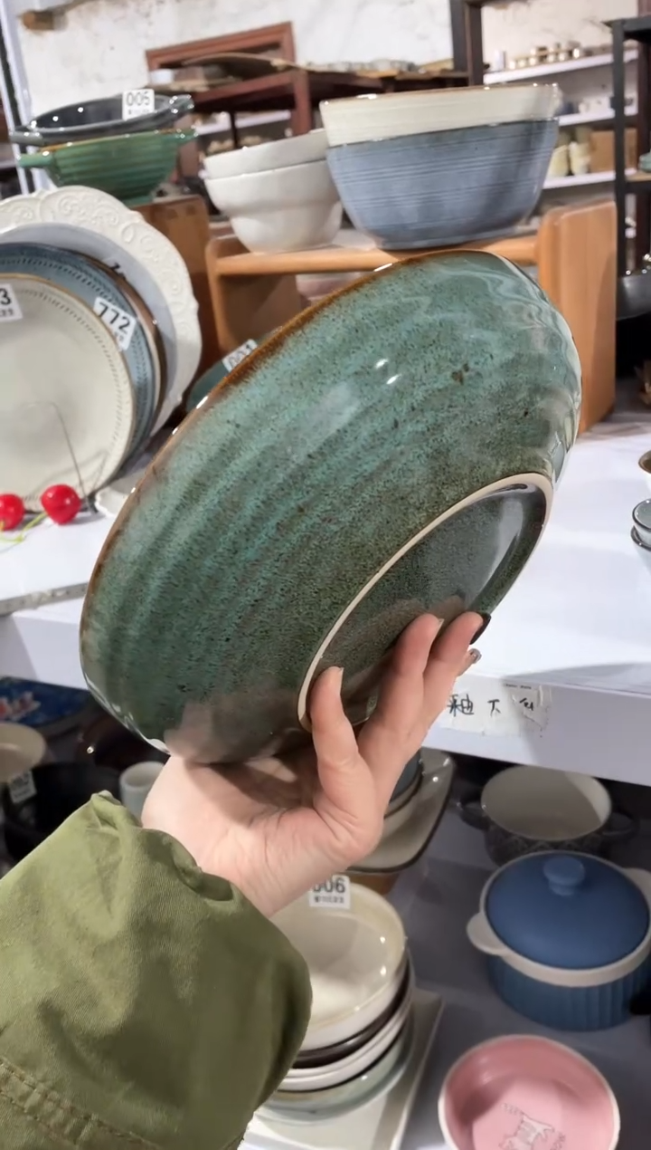 【闪购商品】碗微瑕（1件套）绿色螺纹深盘