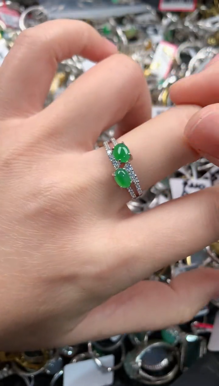 银S925镶嵌戒指翡翠666   1