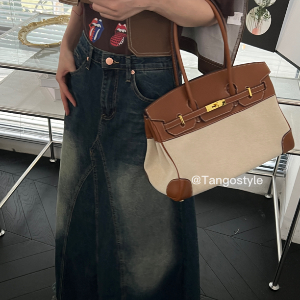 HELLOTANGO《ins穿搭博主》小众设计时尚复古显瘦牛仔半身长裙F88#