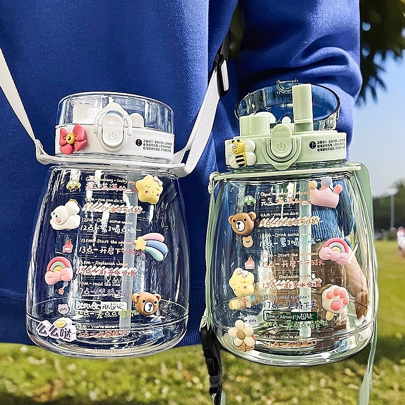 塑料水杯大容量大肚杯杯子ins高颜值水杯批发带吸管便携随手杯