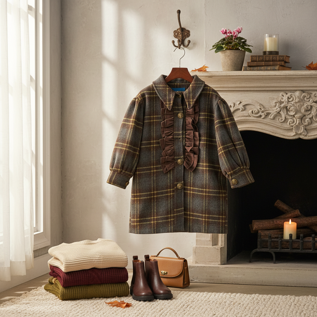 【3733】女童设计师冬款儿童大衣冬款呢子外套长款毛呢