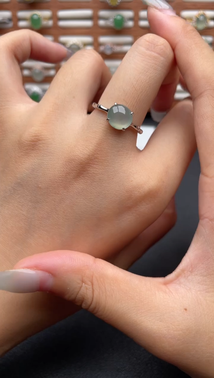 翡翠戒指银S925镶嵌一物一证一礼盒