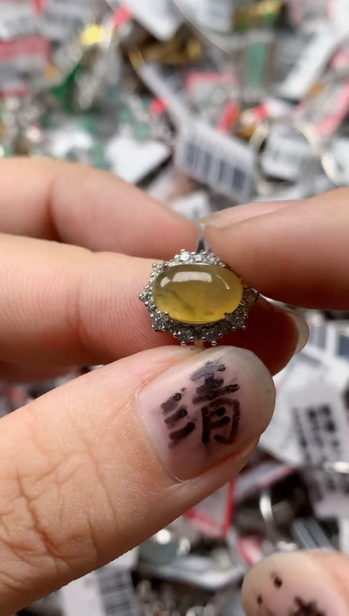 银S925镶嵌戒指翡翠天然A货缅甸翡翠