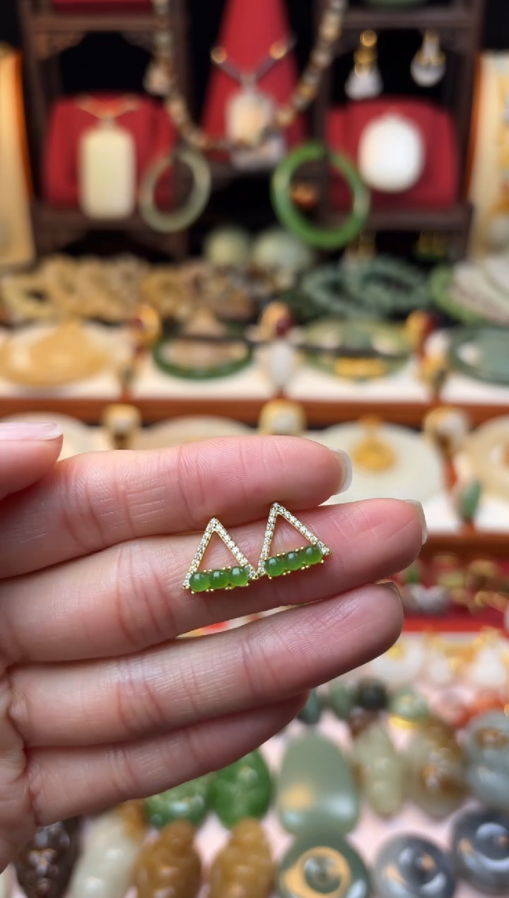 【闪购商品】和田玉耳饰银S925镶嵌放漏