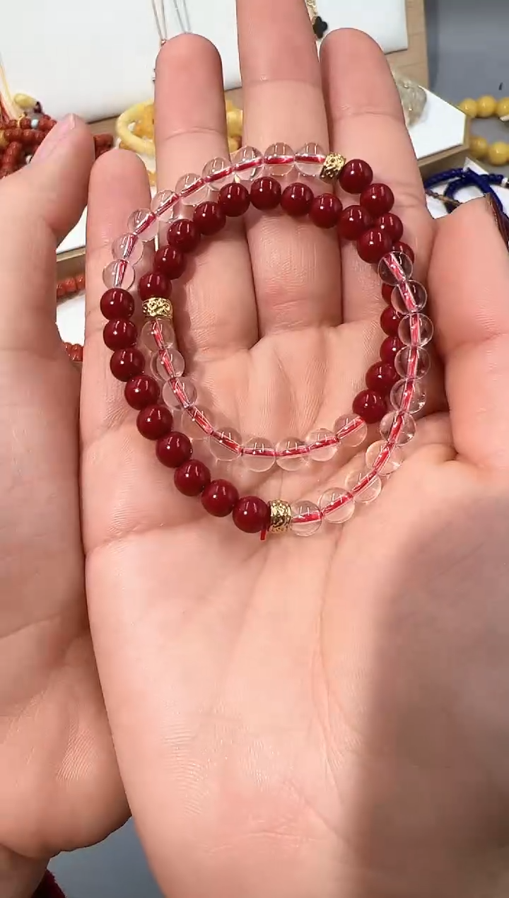 【闪购商品】水晶手串未镶嵌朱砂白水晶双圈手串