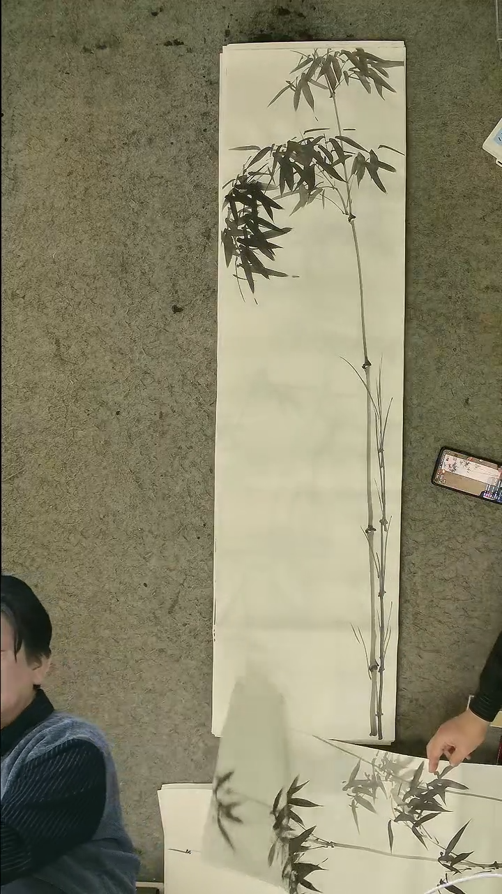 国画四尺对开  墨竹条屏 34*138cm