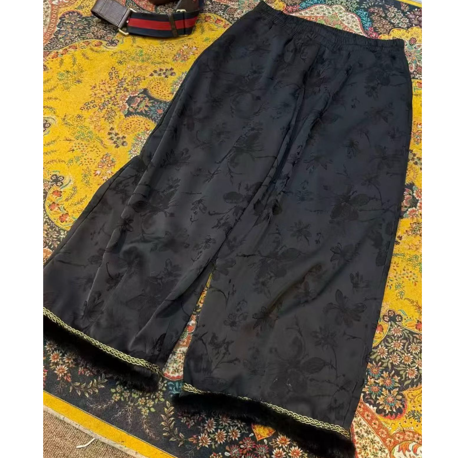 【加绒】新中式国风缎面加厚加绒毛毛阔版直筒裤