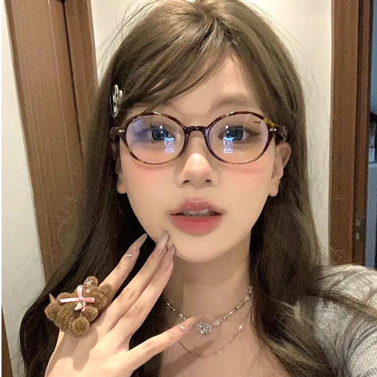 超轻高颜值小框近视女眼镜近视镜度数可配复古窄框豹纹椭圆学生