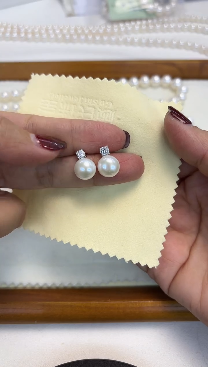 银S925镶嵌耳饰淡水珍珠戴妃耳钉