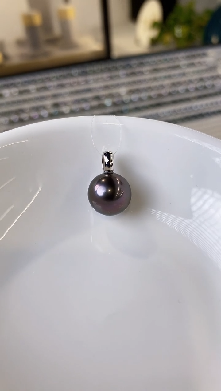 【闪购商品】海水珍珠吊坠(不含链)18K金镶嵌11-12大溪地黑珍珠吊坠