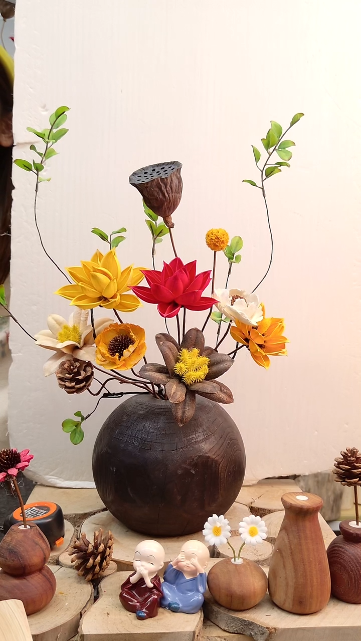 木实木花瓶配花一套