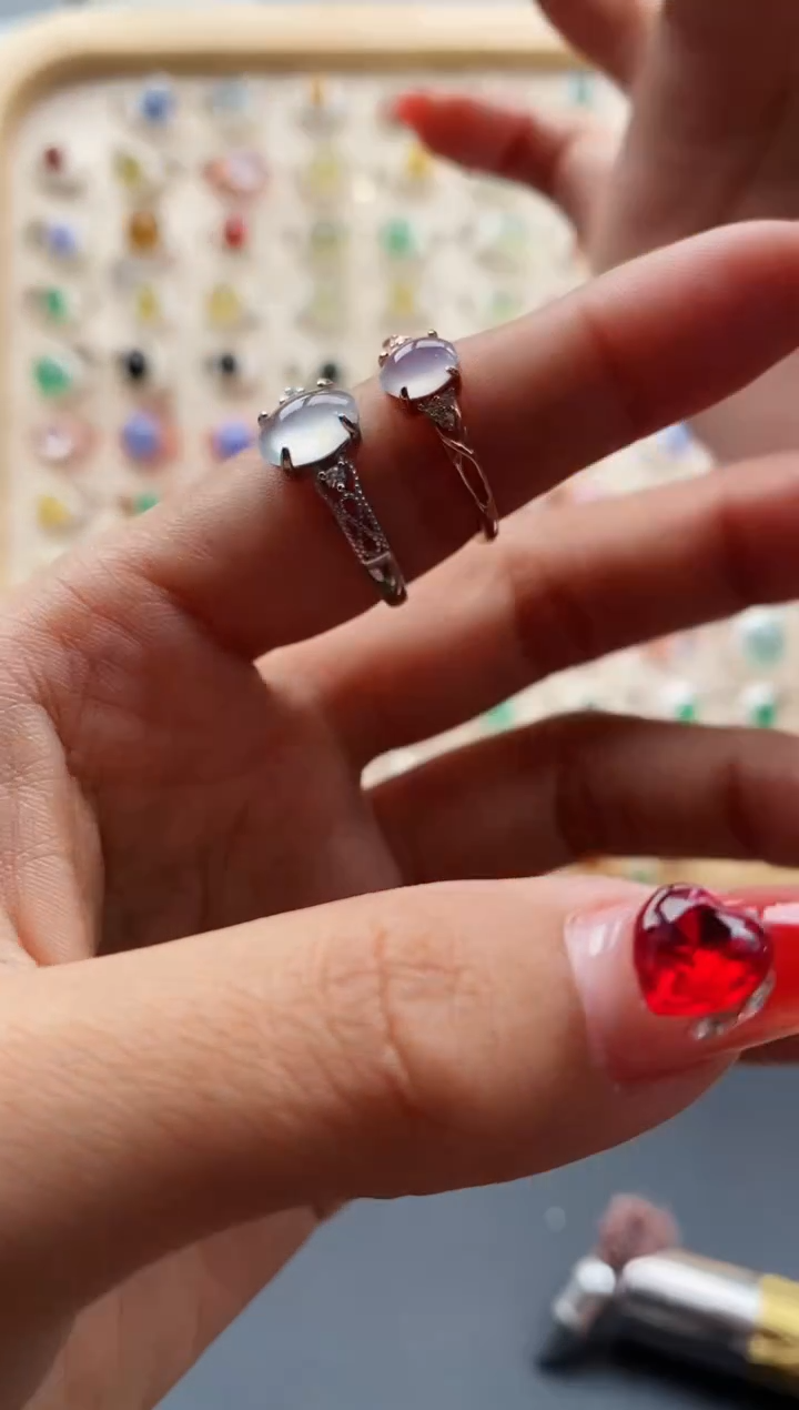 【闪购商品】翡翠戒指银S925镶嵌缅甸天然A货翡翠444 7+1