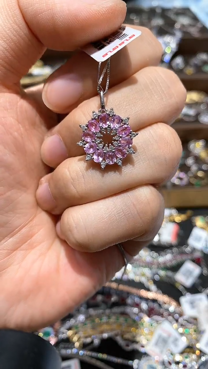 【闪购商品】蓝宝石颈饰银S925镀金镶嵌吊坠