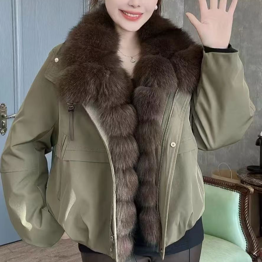 K3968 真狐狸毛领！派克外套时尚短款保暖百搭 Q799-25120404