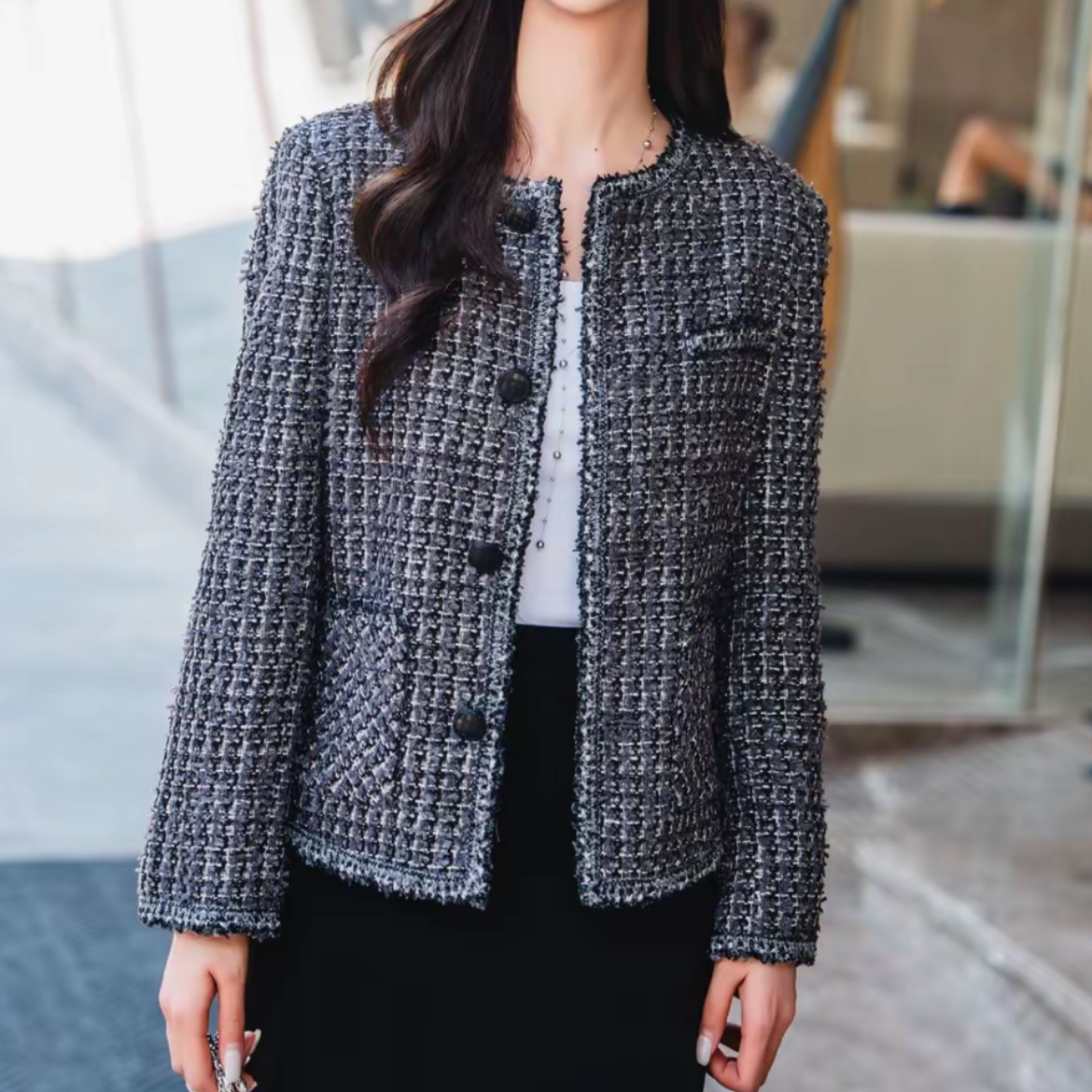 哥弟秋冬轻奢气质女短外套单排扣圆领时尚百搭小香风 140042