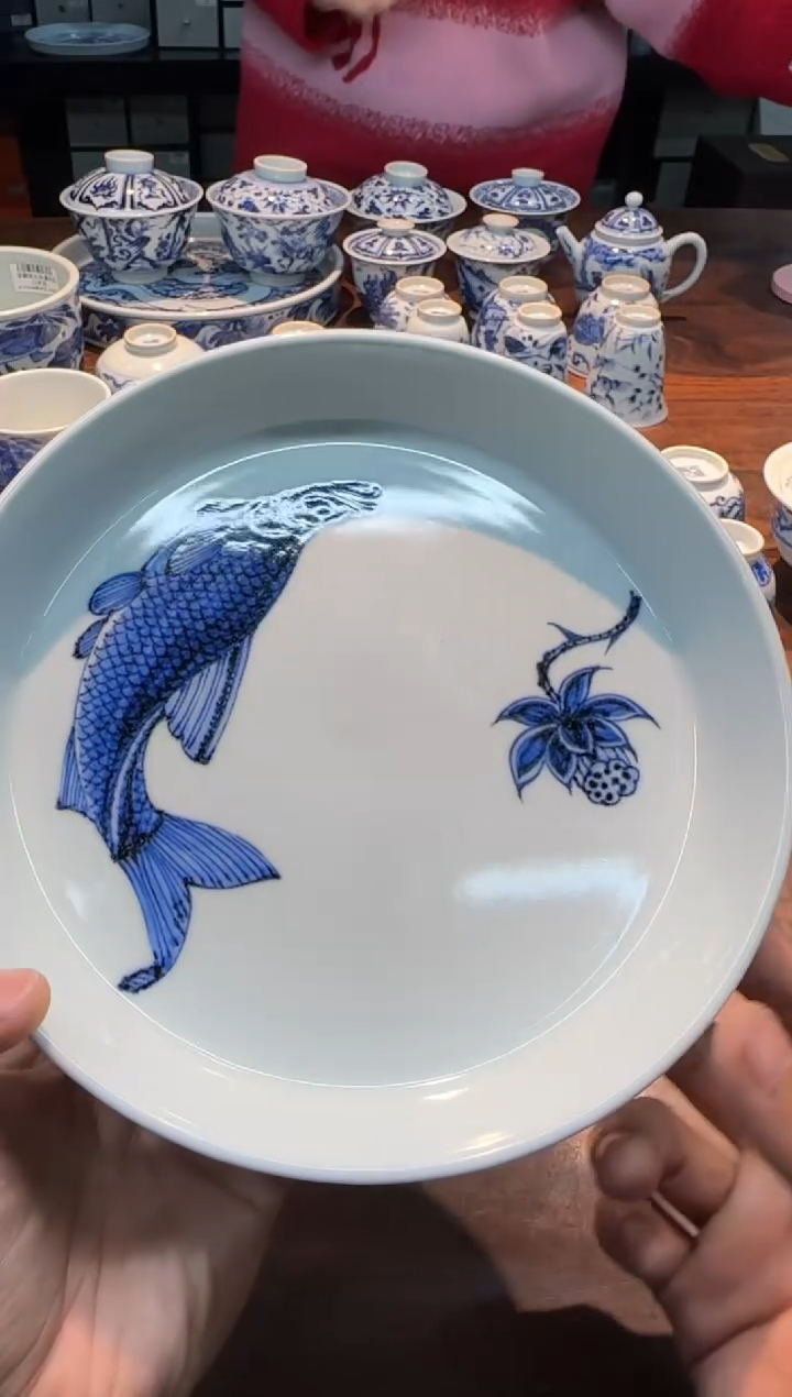 【闪购商品】溪蘭仰元 鱼戏荷花纹壶承