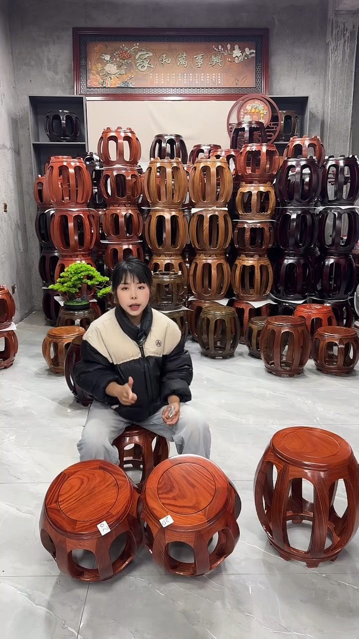 【闪购商品】花梨木类家具花梨色小号鼓凳一对20号