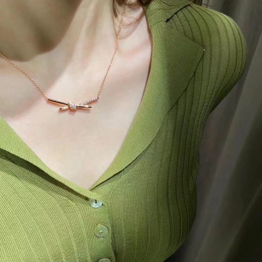 99新 Tiffany & Co./蒂芙尼 小花柳 Knot绳结吊坠项链玫瑰金