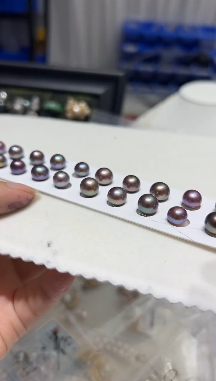 银S925镶嵌耳钉淡水珍珠80多样性发一对8-9