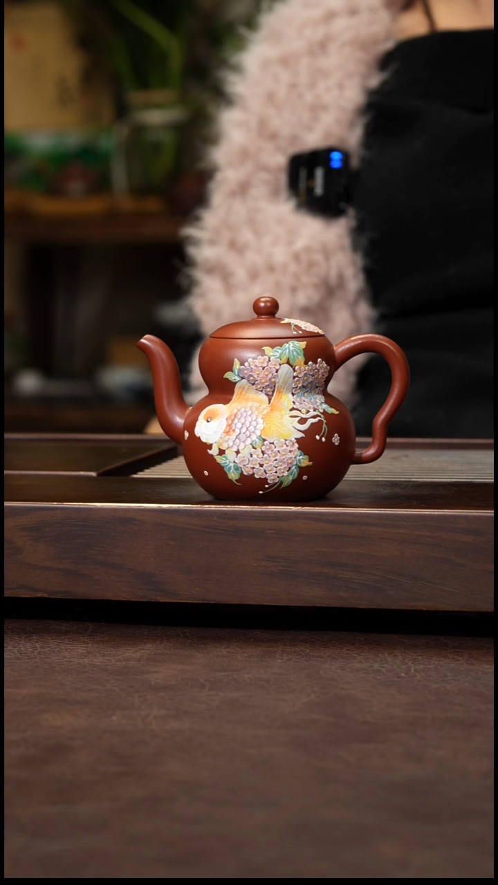 茶壶紫砂朱泥泥绘葫芦壶