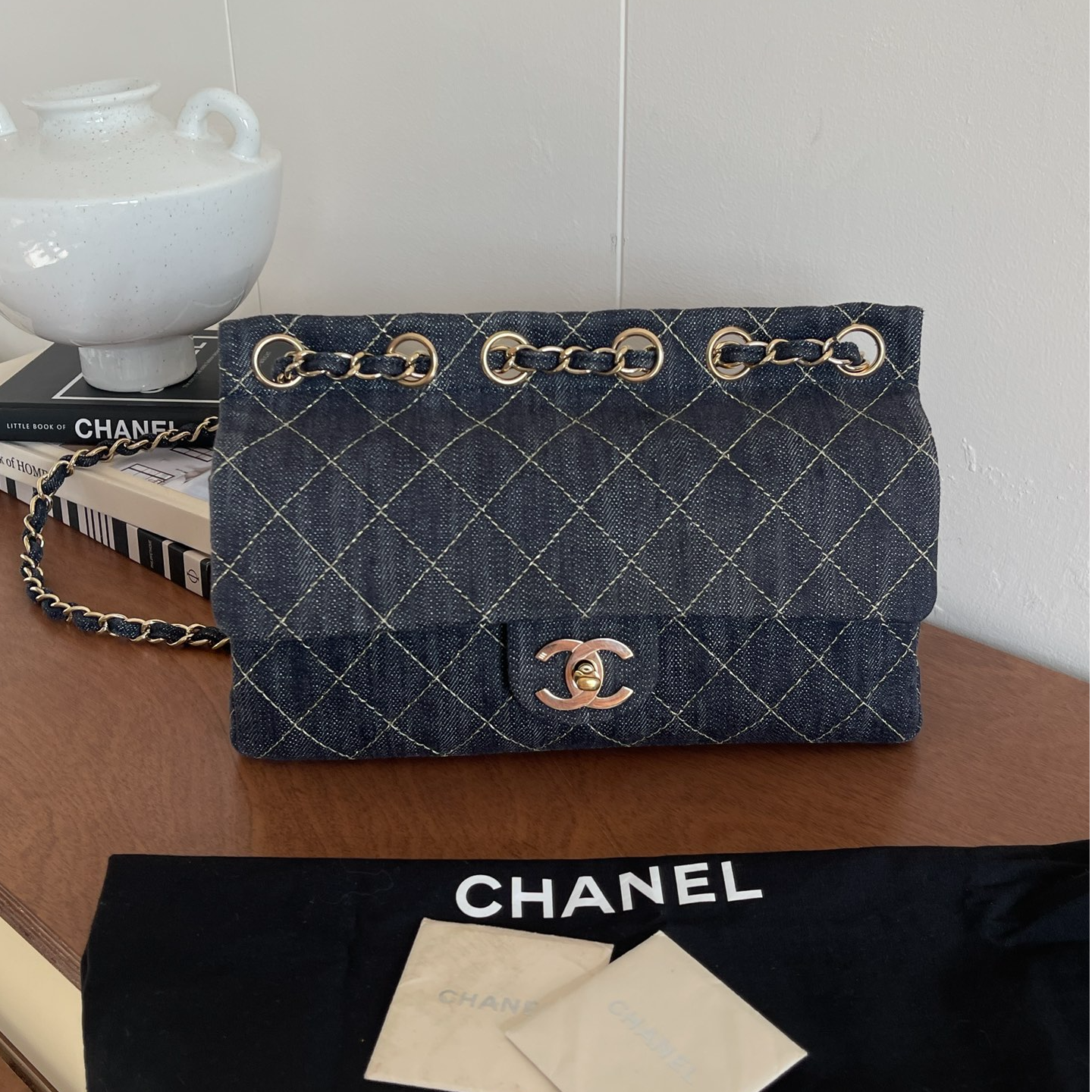 95新 Chanel/香奈儿 Chanel牛仔金扣牛奶盒子CF中号斜挎包｜1628