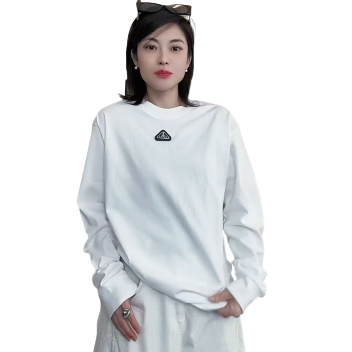 新款重磅三角长袖T恤潮流时尚休闲宽松简约百搭圆领长袖T恤