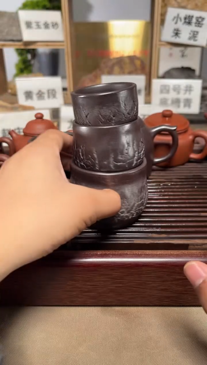 茶壶紫砂全手石红爆裂杯