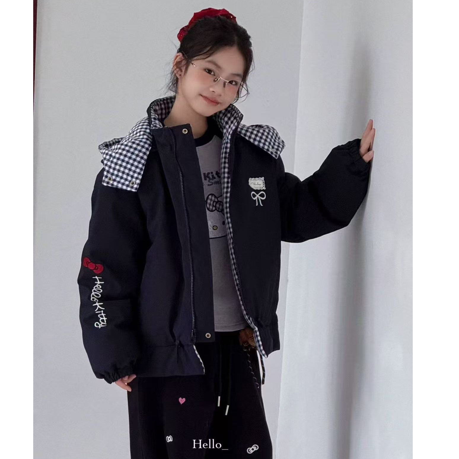 【豪宝贝】2025FW两面穿绣花刺绣蝴蝶结棉服外套7281