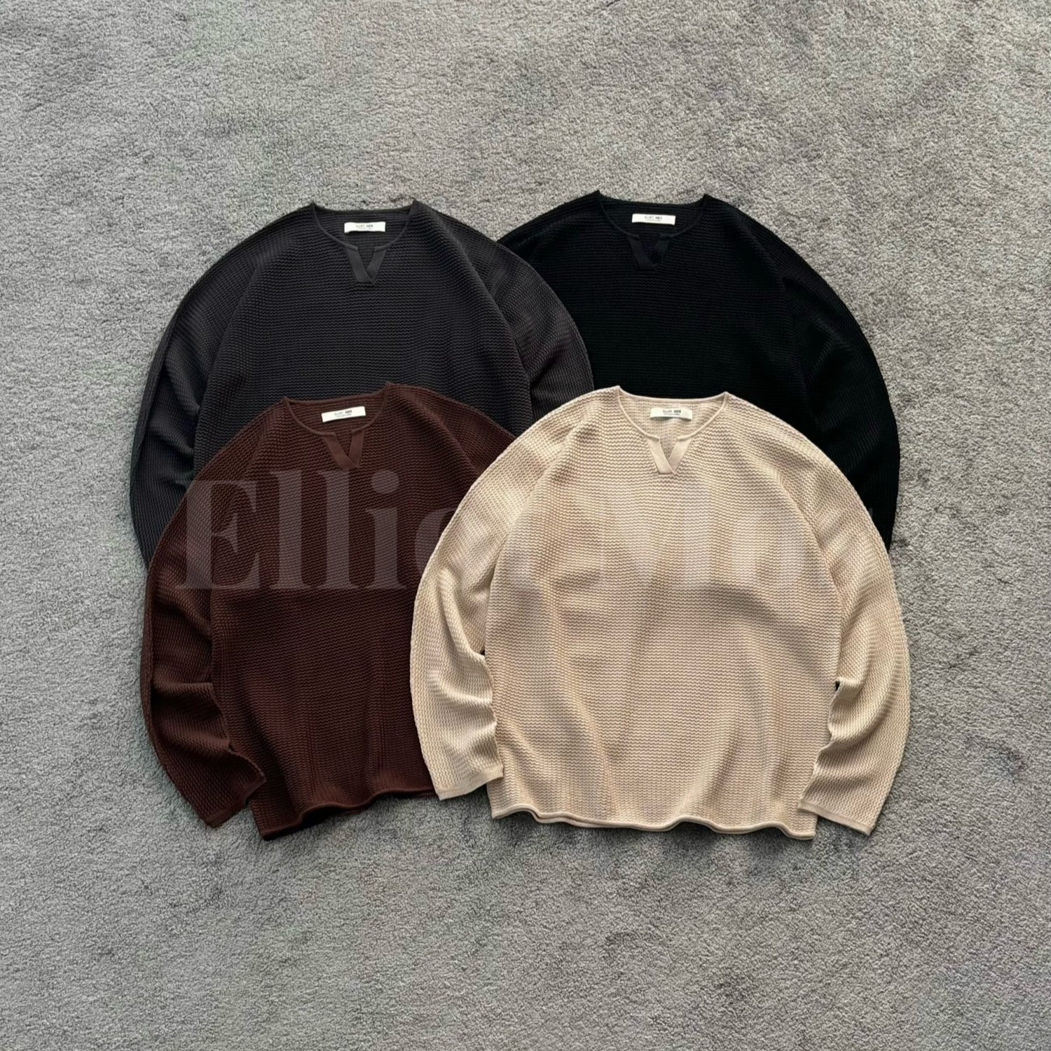 Elliot Mos立体水波纹~Knitted Sweater 绵羊毛混纺V领针织衫1475