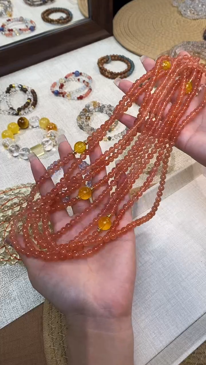 合金手链水晶《赤玉》南红设计款三圈5.5-6mm多样性发一